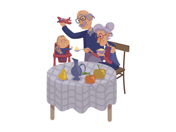 Grandparents feeding baby flat cartoon vector illustration preview picture