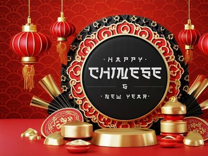 PSD 3d rendaring realistic chinese new year background bundles