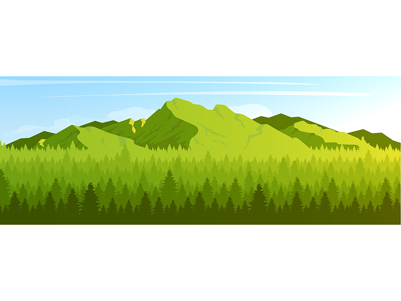 Mountain and coniferous forest flat color vector illustration