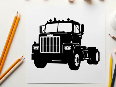 Silhouette of a large truck with a grille and wheels silhouette