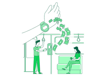 Smart watch benefits, e-payments thin line concept vector illustration preview picture