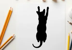 Silhouette of a cat jumping up with front paws raised high