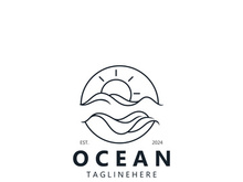 Minimalist ocean logo design with a round shape, ocean beach, sea water, simple, unique and modern