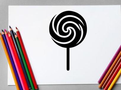 Chupetín en espiral blanco y negro sobre palito para dulces y confitería