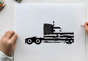 American flag silhouette truck side view