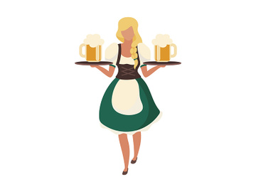 German girl holding large beer glasses semi flat color vector character preview picture