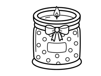 Polka dot candle with a bow. Cute scented wax jar illustration for holiday decor.
