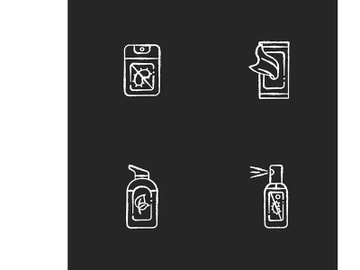 Antibacterial hand sanitizers chalk white icons set on black background preview picture