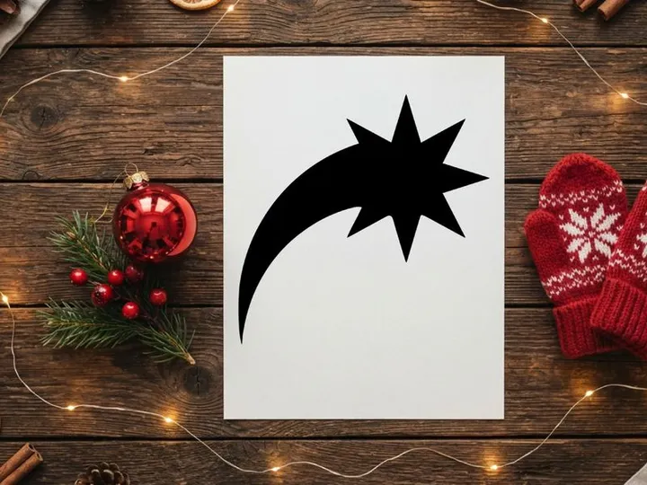 Black star icon with a curved trail isolated on a white background