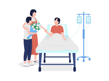 Family members visiting man in hospital semi flat color vector characters preview picture