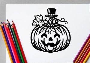 Halloween Pumpkin with Jack-o'-Lantern Face and Top Hat