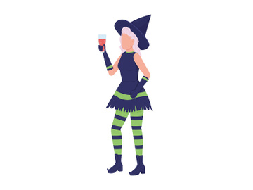 Lady wearing witch halloween costume semi flat color vector character preview picture