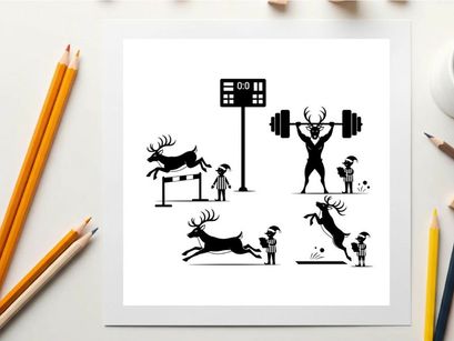 Reindeer athletic events silhouette with people and scoreboard