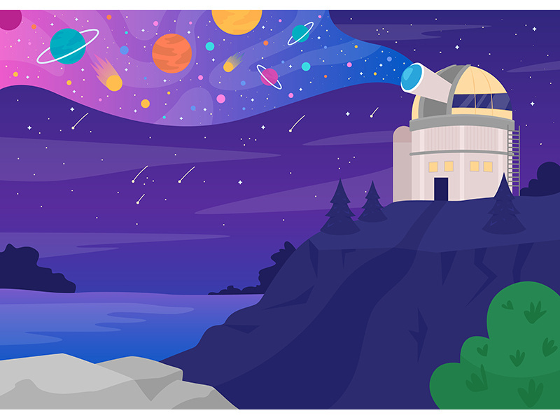 Astronomical observatory flat color vector illustration