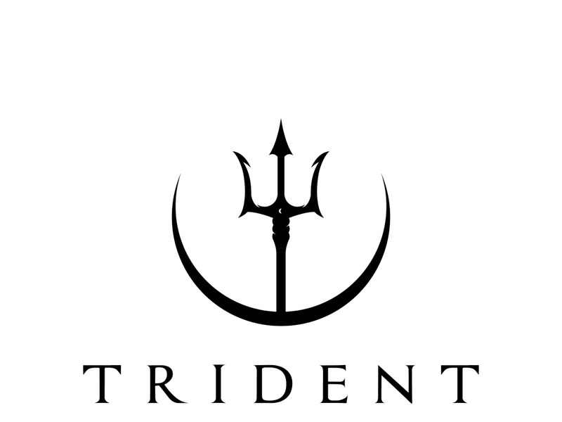Retro vintage poseidon trident logo design.