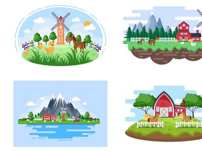 28 Cute Cartoon Farm Animals Illustration