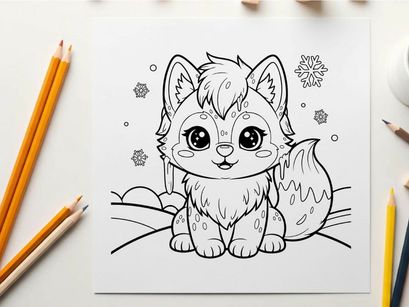Cute white kitten with flowers vector illustration