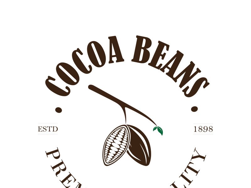 cocoa logo,cocoa bean,cocoa tree,cocoa branches and leaves,chocolate mix on white background,vintage,modern,simple,minimalist icon illustration template design vector