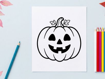 Cute smiling Halloween pumpkin jack-o-lantern with bow. Cartoon style autumn festival face illustration for seasonal decor and kids party.