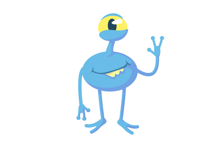 Smiling blue alien flat cartoon vector illustration