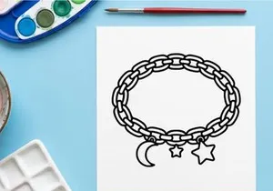 Bracelet with moon and star charms. Minimalist jewelry icon with celestial design elements.