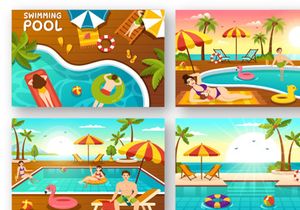 20 Swimming Pool Vector Illustration