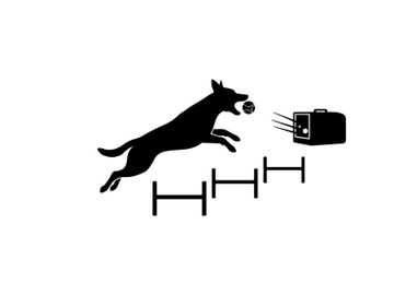 Dog silhouette jumping over hurdles to catch a ball silhouette preview picture