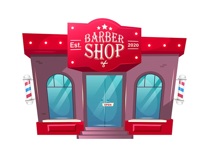 Barber shop front cartoon vector illustration by NTL studio ~ EpicPxls