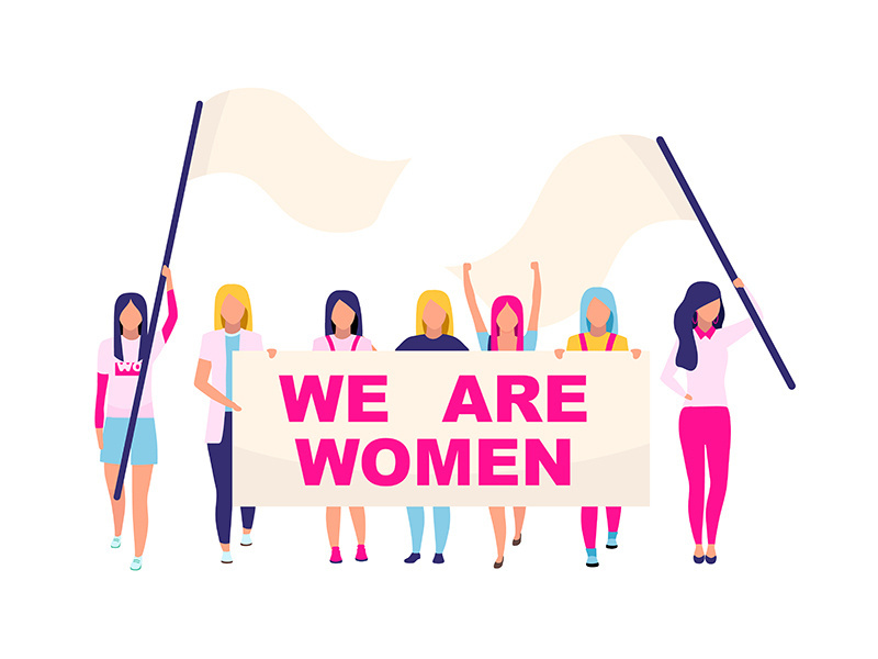 Supporting women movement flat concept vector illustration