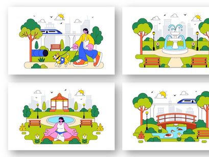 10 City Park Vector Illustration