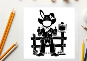 Cowboy cartoon character silhouette giving thumbs up by fence