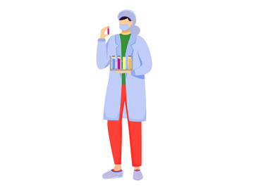 Scientist in lab coat with mask protection flat vector illustration preview picture