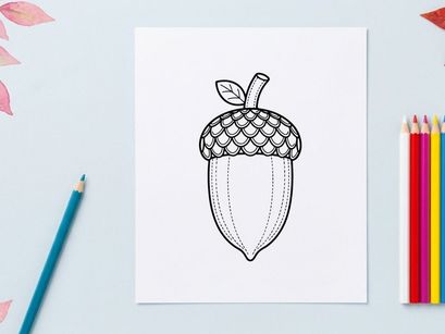 Hand-drawn acorn illustration for nature and autumn themes. Artistic botanical sketch for educational or design projects.