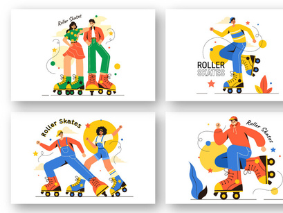 10 Riding Roller Skates Illustration