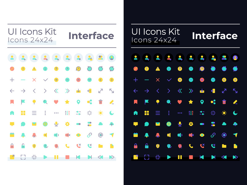 Minimalistic and simple looking flat color ui icons set for dark, light mode
