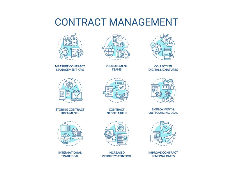 Contract management concept icons set