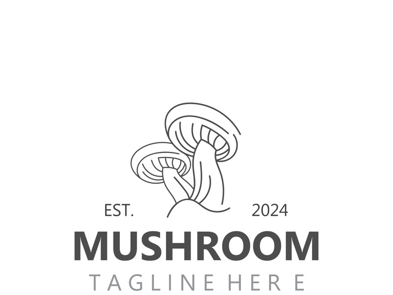 Mushroom botanical logo  modern and simple stamp style. nature or food template