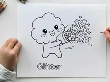 Cute cloud character blowing glitter vector illustration