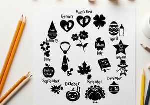 Silhouette of various objects and months of the year