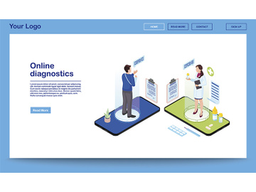 Online diagnostics service isometric website template preview picture