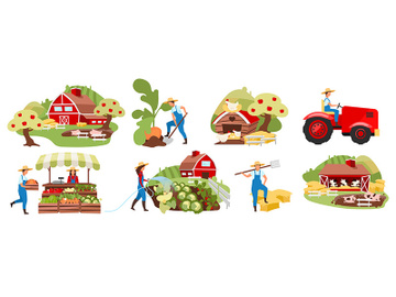 Farming flat vector illustrations set preview picture