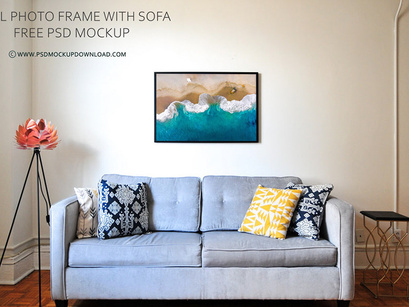 Wall Photo Frame with Sofa Mockup