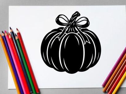 Black and white pumpkin silhouette for Halloween or autumn decor