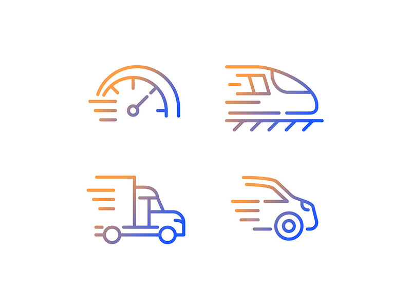 Fast transport gradient linear vector icons set