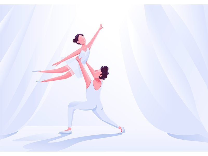Ballet dancers couple performance flat color vector illustration