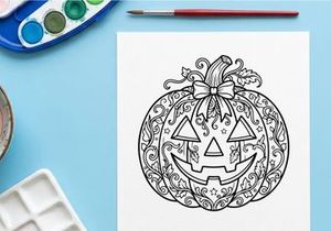 Halloween pumpkin jack-o-lantern face illustration. Classic spooky carved autumn gourd with glowing eyes and toothy grin for festive decor.