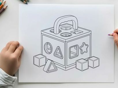 Wooden shape sorter toy with geometric shapes vector illustration