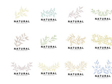 Simple Botanical Leaf and Flower Logo, Vector Natural Line Style, Decoration Design, Banner, Flyer, Wedding Invitation, and Product Branding