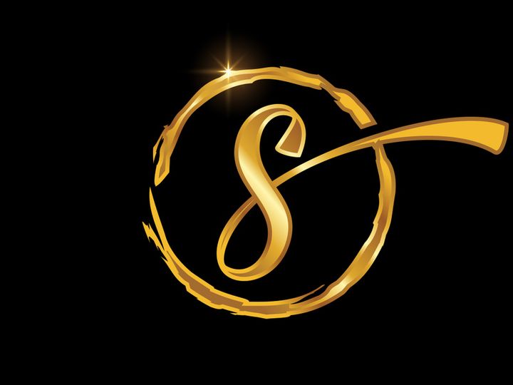 Golden color English hand-drawn alphabet in a brush circle on black background