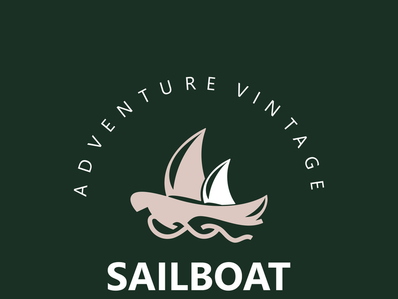Sailboat vintage logo minimalist with wave, travel yacth or sailing boat vector design template